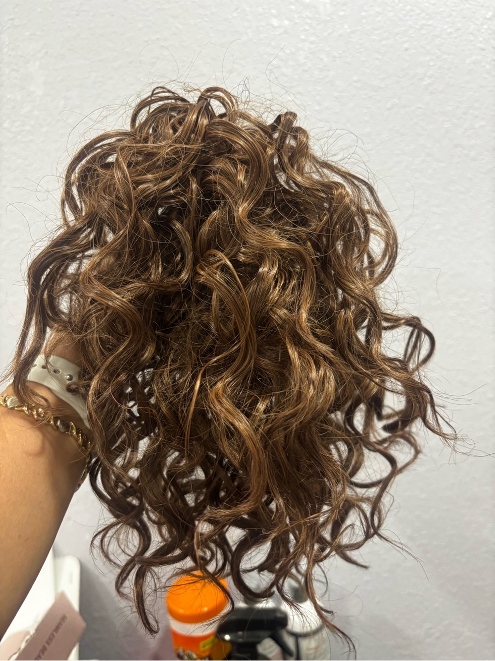 Curly Brown Clip-In Hairpiece - Natural Brown Highlights